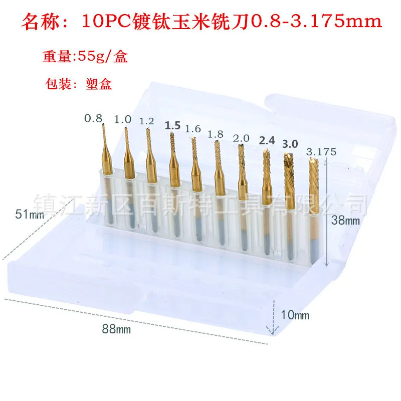 10pcs 3.175 Diameter CNC End Mill Cutter Mini PCB Carbide Router Bits Kit Set 0.8-3.175 mm For Milling Tools
10pcs 3.175 Diameter CNC End Mill Cutter Mini PCB Carbide Router Bits Kit Set 0.8-3.175 mm For Milling Tools