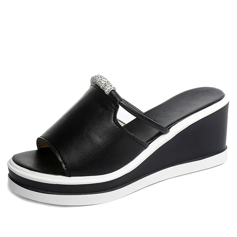 2019 Women Slipper Sandals Heels Wedges Platform Leather Peep toe Crystal Elegant Female Sandals Ladies Mules clogs Summer Shoes
2019 Women Slipper Sandals Heels Wedges Platform Leather Peep toe Crystal Elegant Female Sandals Ladies Mules clogs Summer Shoes