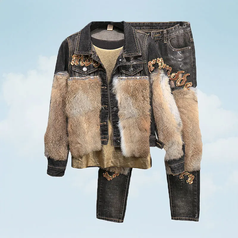 Autumn Fashionable Cowboy 2 Piece Set Women European Goods Rabbit Hair Printed Letters Winter Female Tide Piece Set SS360
Autumn Fashionable Cowboy 2 Piece Set Women European Goods Rabbit Hair Printed Letters Winter Female Tide Piece Set SS360