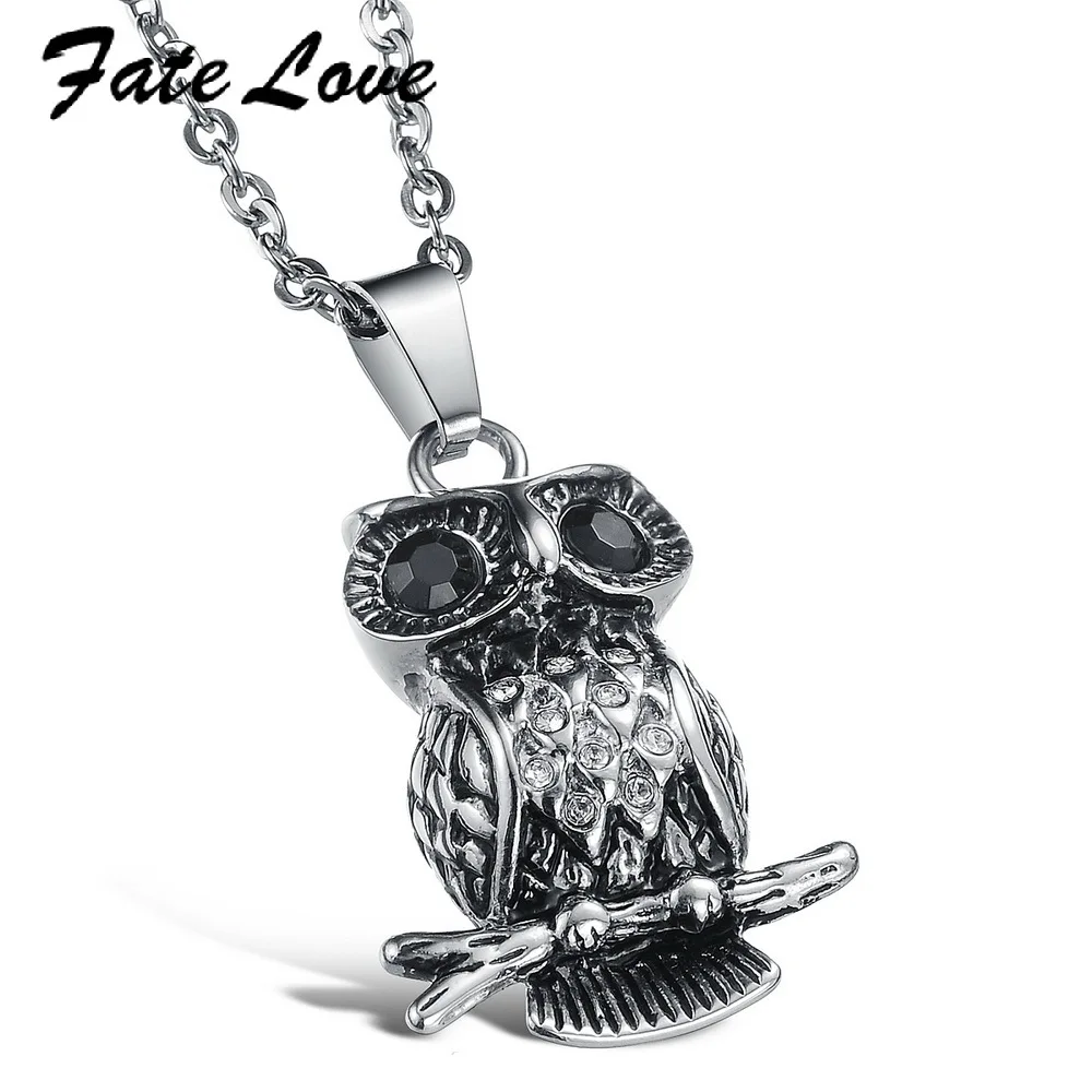 Fate Love Vintage 316L steel owl pendant necklace with BIg Shinning Black stone eyes Style punk Necklace for man and woman FL902
Fate Love Vintage 316L steel owl pendant necklace with BIg Shinning Black stone eyes Style punk Necklace for man and woman FL902