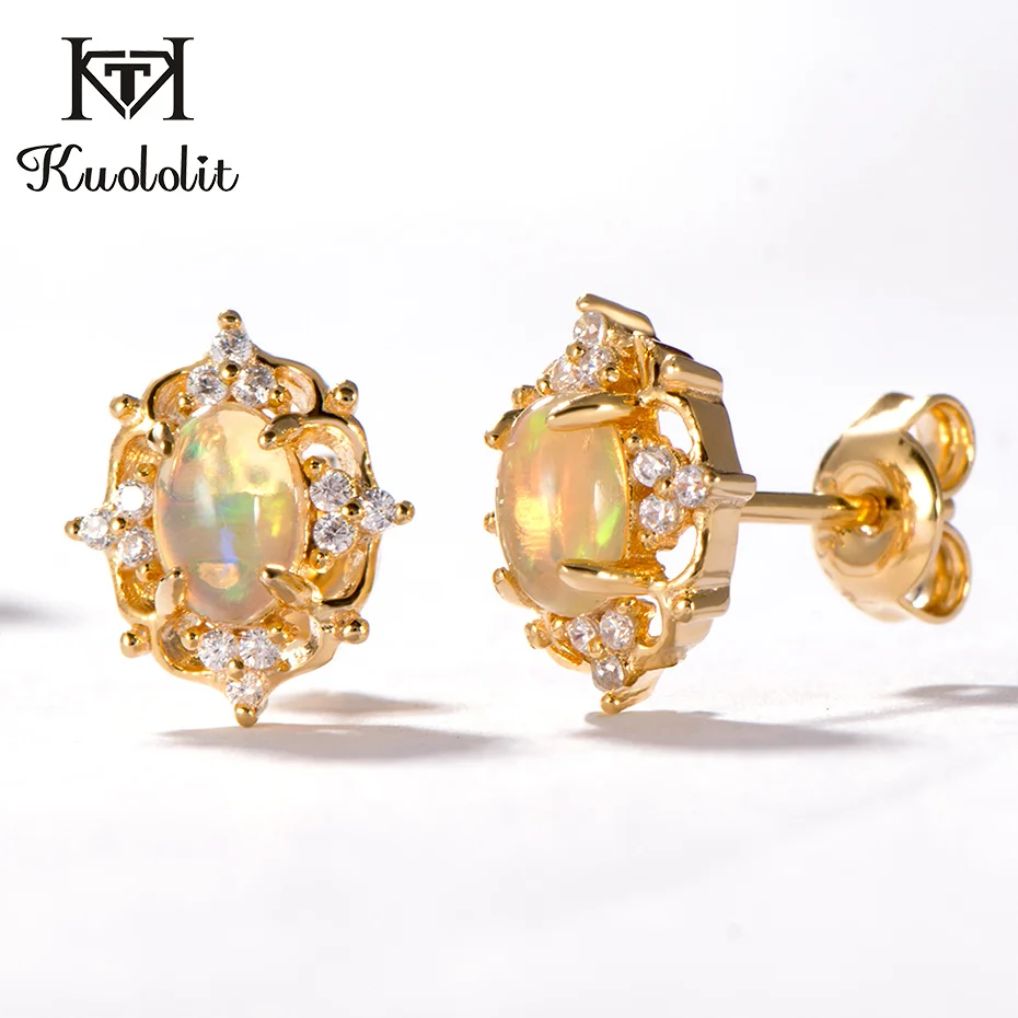 Kuololit Natural Opal Gemstone Stud Earrings For Women 925 Sterling Silver Yellow Color Fire Stone Earrings Wedding Fine jewerly
Kuololit Natural Opal Gemstone Stud Earrings For Women 925 Sterling Silver Yellow Color Fire Stone Earrings Wedding Fine jewerly