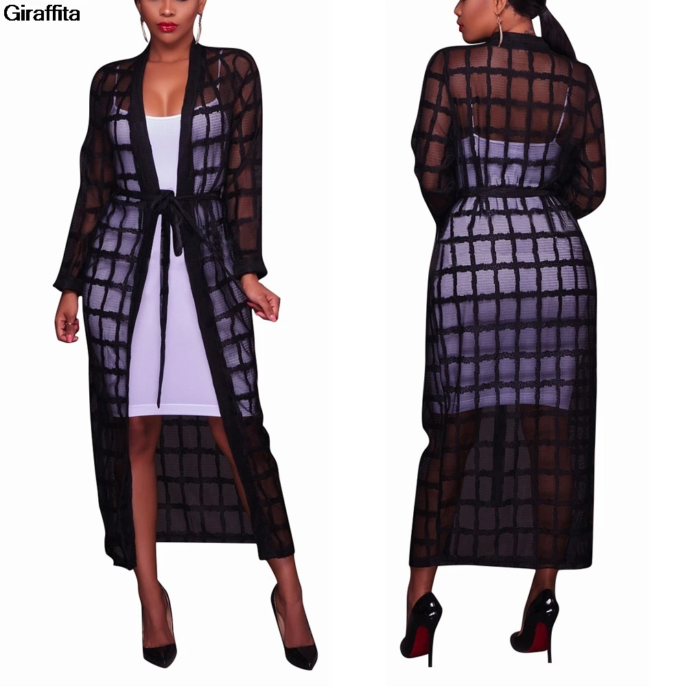 2019 Summer Black Plaid Long Mesh Coat Women Casual Maxi Beach Casacos See Through Elegant Female Overcoat Robe casaco
2019 Summer Black Plaid Long Mesh Coat Women Casual Maxi Beach Casacos See Through Elegant Female Overcoat Robe casaco