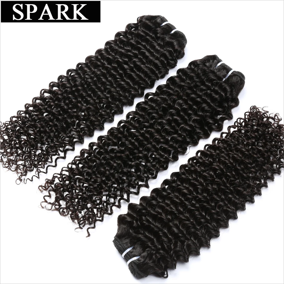 

Spark Brazilian Virgin Hair 3 Bundles Deals 100% Human Hair Extensions Kinky Curly Bundles Hair Weaving Natural Black Color