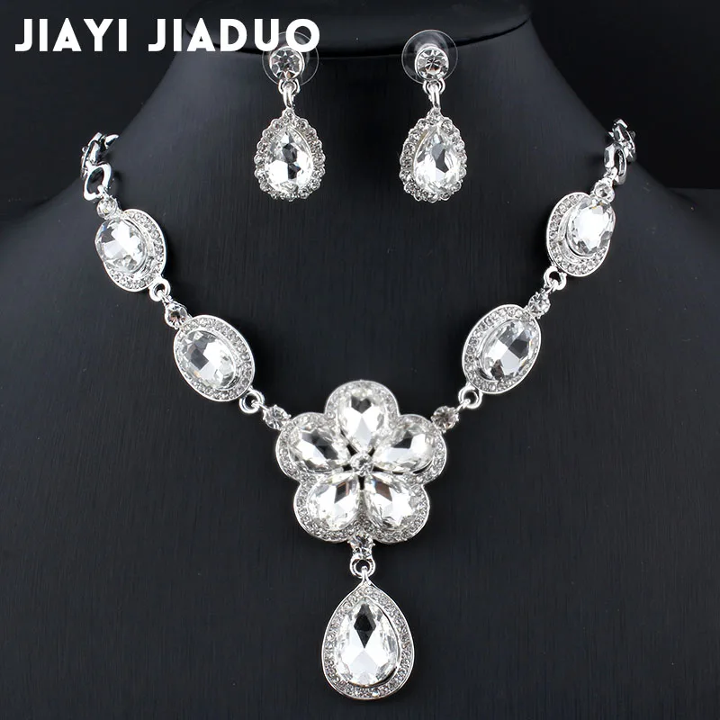 Фото Jiayijiaduo Новое поступление ожерелье с кристаллами в виде листьев серебристого
