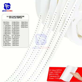 1700PCS/Lot 34 Value 50PCS 0603 Chip SMD Resistor 0R -10MΩ/Ohm 5% 1/10W 0.5W Chip Resistance Assorted Set Chip Fixed Resistor
1700PCS/Lot 34 Value 50PCS 0603 Chip SMD Resistor 0R -10MΩ/Ohm 5% 1/10W 0.5W Chip Resistance Assorted Set Chip Fixed Resistor