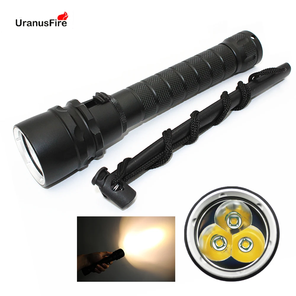 Diving flashlight 3 * XML-T6 LED 2800LM Yellow Light 30W Stepless dimming Underwater Waterproof 100M Torch Power by 2x 18650
Diving flashlight 3 * XML-T6 LED 2800LM Yellow Light 30W Stepless dimming Underwater Waterproof 100M Torch Power by 2x 18650