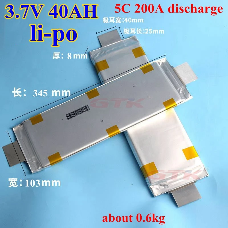 2pcs GTK 3.7V 40AH lithium polymer battery 3.7v 40ah li-po battery pack for 12V 24v 36V 48v 60V 72V Motorcycles electric bike
2pcs GTK 3.7V 40AH lithium polymer battery 3.7v 40ah li-po battery pack for 12V 24v 36V 48v 60V 72V Motorcycles electric bike