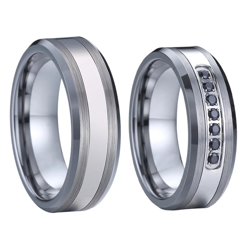Anniversary Wedding Band Titanium Tungsten Rings Men's jewelry silver color black stone Couple Engagement Rings for women
Anniversary Wedding Band Titanium Tungsten Rings Men's jewelry silver color black stone Couple Engagement Rings for women