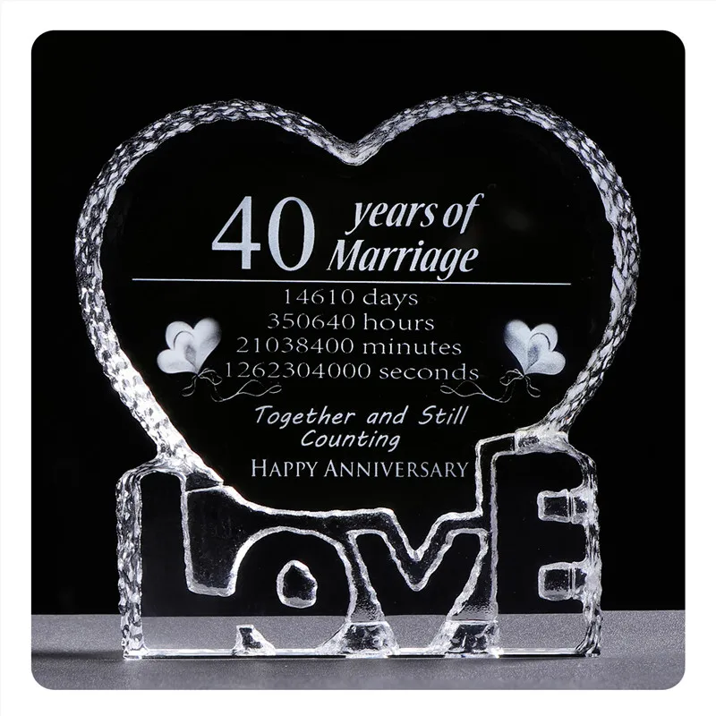 

40th Anniversary Wedding Gifts A Heart Shape Crystal Ornament Laser Engraved Memorable Souvenir Presents For Wife Or Husband