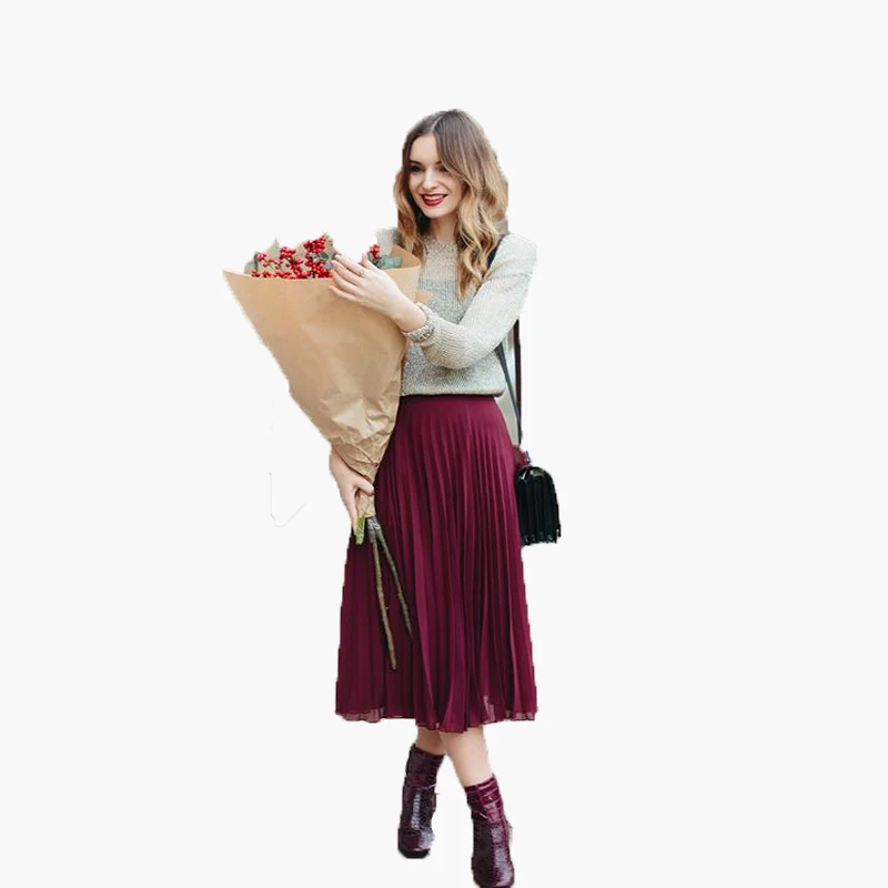 2017 Burgundy Chiffon Women Skirts Custom Made Chic Invisible Zipper Pleated Tea Length Skirts Spring Winter Maxi Saia
2017 Burgundy Chiffon Women Skirts Custom Made Chic Invisible Zipper Pleated Tea Length Skirts Spring Winter Maxi Saia