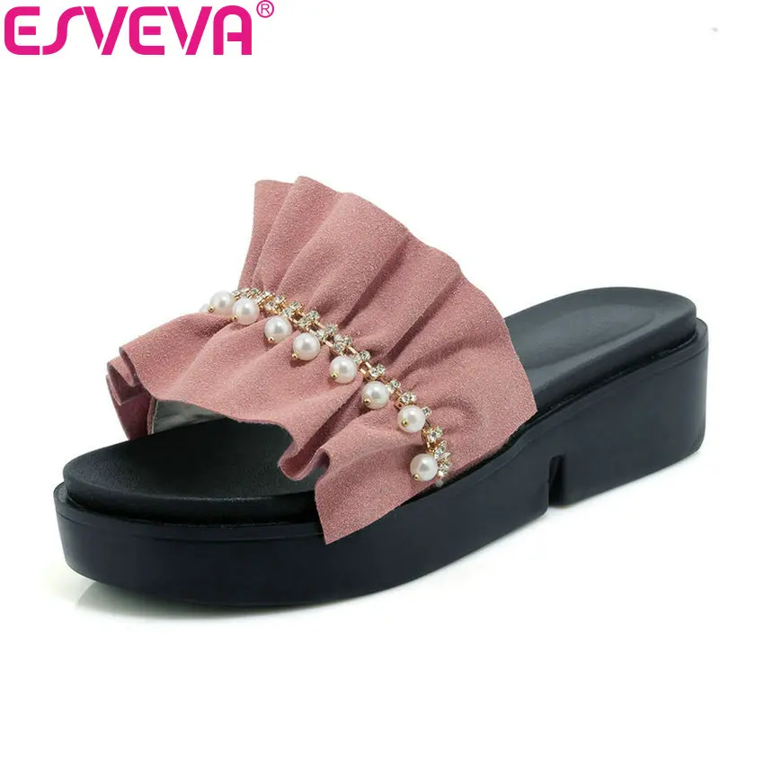 ESVEVA 2018 Women Sandals Sweet Shoes Round Toe Scrub Wedges Med Heels Slippers Platform Slip on Casual Shoes Women Size 34-43
ESVEVA 2018 Women Sandals Sweet Shoes Round Toe Scrub Wedges Med Heels Slippers Platform Slip on Casual Shoes Women Size 34-43