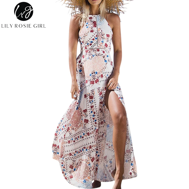 Lily Rosie Girl Sexy White Floral Halter Backless Dress Women Boho Summer Beach Split Maxi Long Bow Hollow Out Dresses Vestidos
Lily Rosie Girl Sexy White Floral Halter Backless Dress Women Boho Summer Beach Split Maxi Long Bow Hollow Out Dresses Vestidos