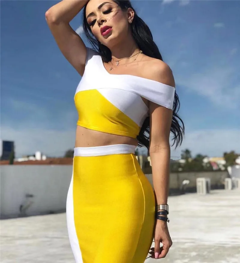 New Arrival Women's Clothing Sets Slash Neck Patchwork Slitted Summer Bandage Sets Night Party Sets
New Arrival Women's Clothing Sets Slash Neck Patchwork Slitted Summer Bandage Sets Night Party Sets
