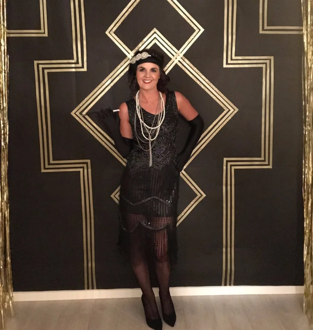 O Neck Sleeveless Retro Black Sequin Dress