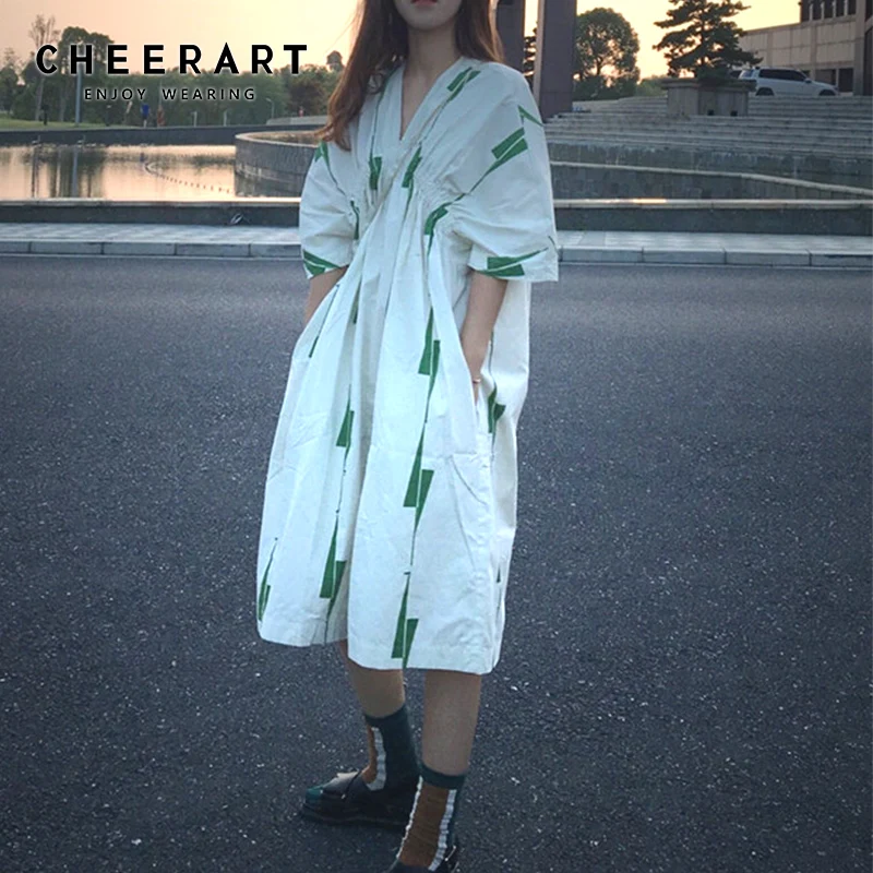 Cheerart V Neck Long Summer Dress Plus Size Loose Green Print Japan Style Short Sleeve Casual Midi Dress 2019 Clothes
Cheerart V Neck Long Summer Dress Plus Size Loose Green Print Japan Style Short Sleeve Casual Midi Dress 2019 Clothes