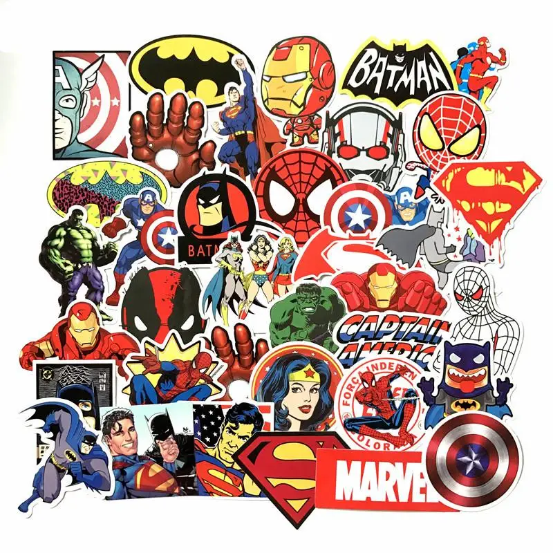 50pcs/Lot Anime Superman Batman Spider-Man Stickers For Laptop Sticker Decal Fridge Skateboard PVC Stickers For Travel Suitcas
50pcs/Lot Anime Superman Batman Spider-Man Stickers For Laptop Sticker Decal Fridge Skateboard PVC Stickers For Travel Suitcas
