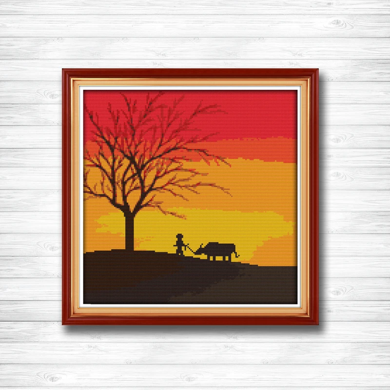 

Sunset Scenery boy and cattle home wall Decor 14CT 11CT counted cross stitch Needlework Set Embroidery kits chinese cross stitch