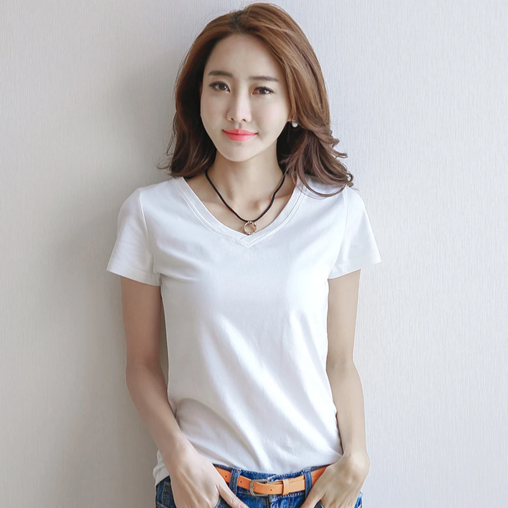 Summer White Basic T-shirt Women Fashion V Neck Short Sleeve Solid T shirt Tops New Arrival S-2XL Tee Shirt WDC2176
Summer White Basic T-shirt Women Fashion V Neck Short Sleeve Solid T shirt Tops New Arrival S-2XL Tee Shirt WDC2176
