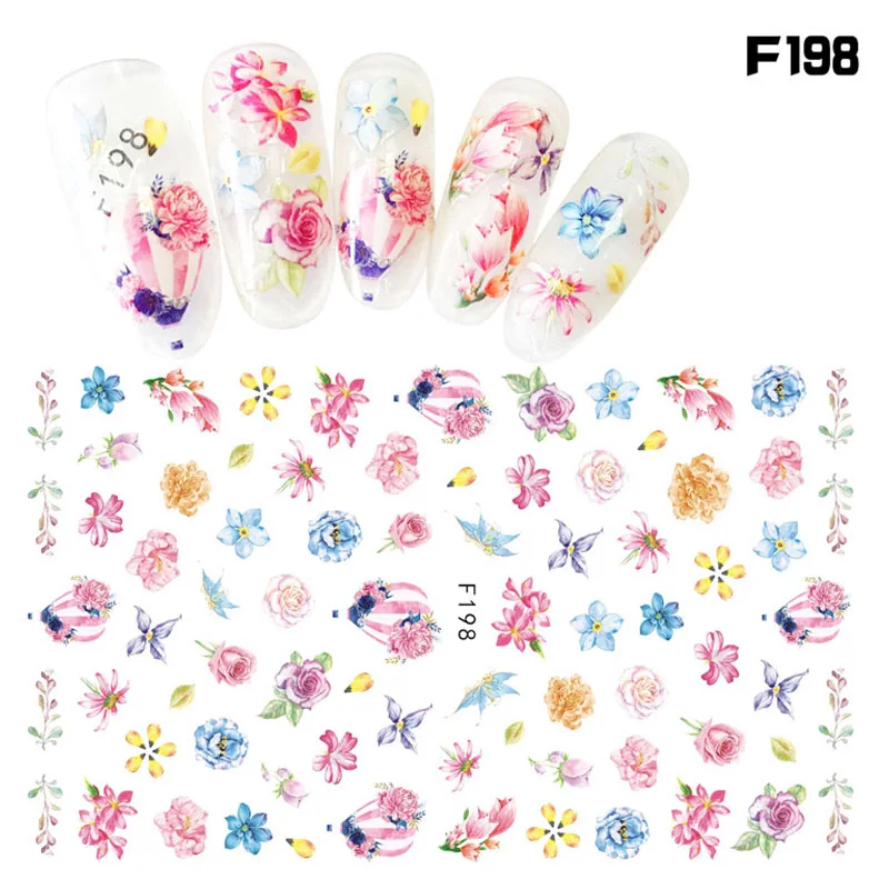 WYUEN Design Flower Stickers for Nails Fire Balloon Henna Sticker 3D Simulation Nail Decals Art Women N-F198 | Красота и здоровье