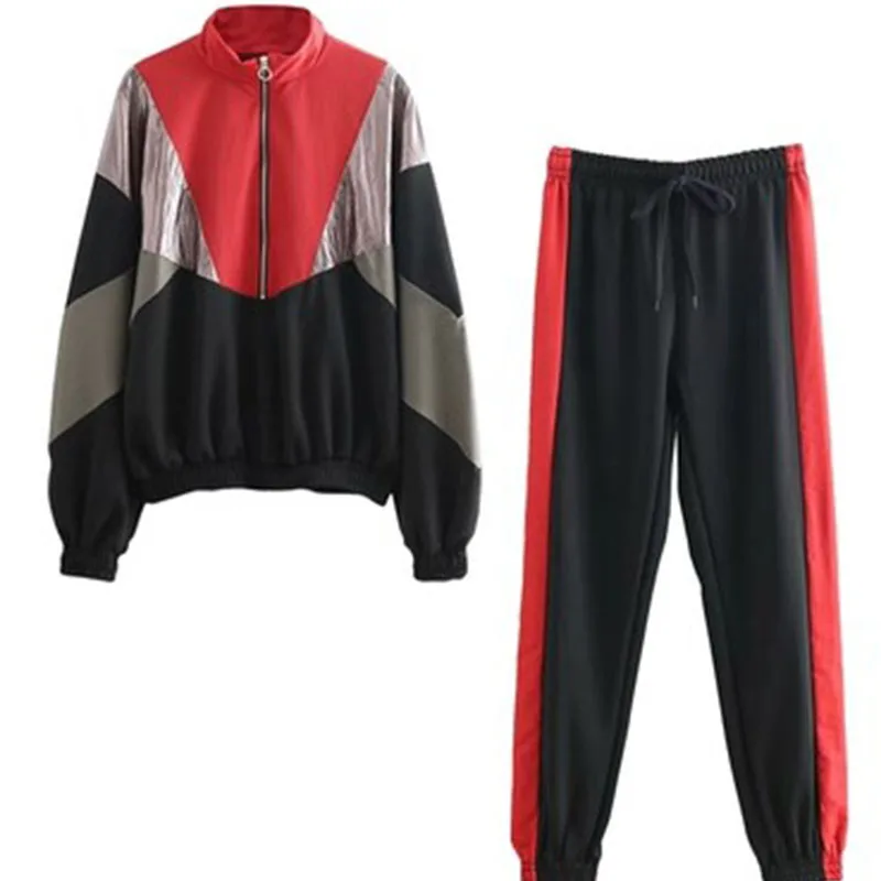 Women's suit Multicolor Spliced Sweatshirt Pullover Tracksuit High Waist Jogger pants two-piece female 2019 spring Sports Sets
Women's suit Multicolor Spliced Sweatshirt Pullover Tracksuit High Waist Jogger pants two-piece female 2019 spring Sports Sets