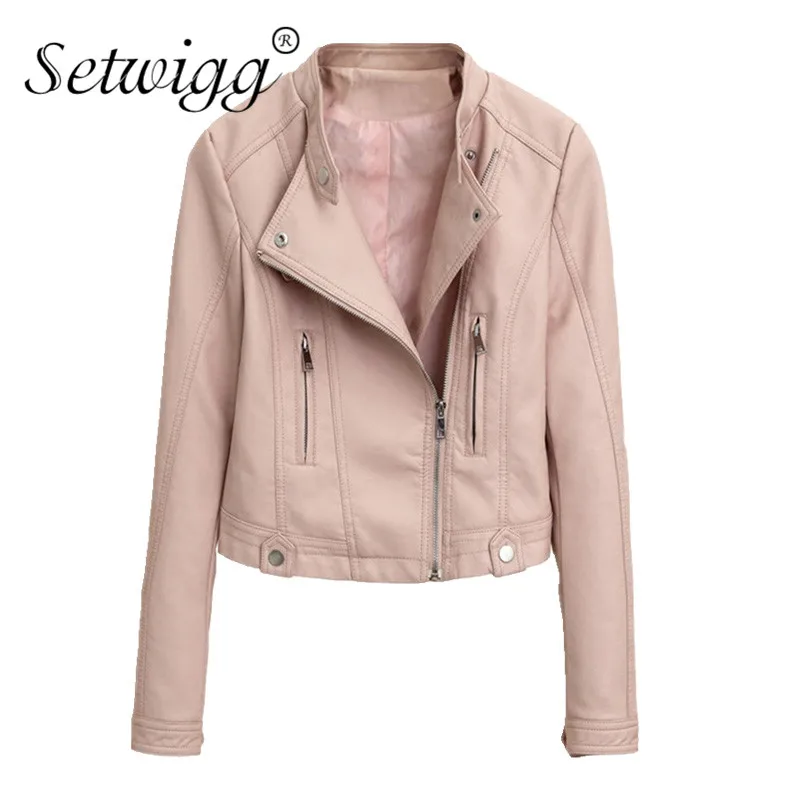 Autumn Pink Faux Leather Motorcycle Jacket Stand Collar Slim Short PU Short Biker Coats White Black Outerwear
Autumn Pink Faux Leather Motorcycle Jacket Stand Collar Slim Short PU Short Biker Coats White Black Outerwear