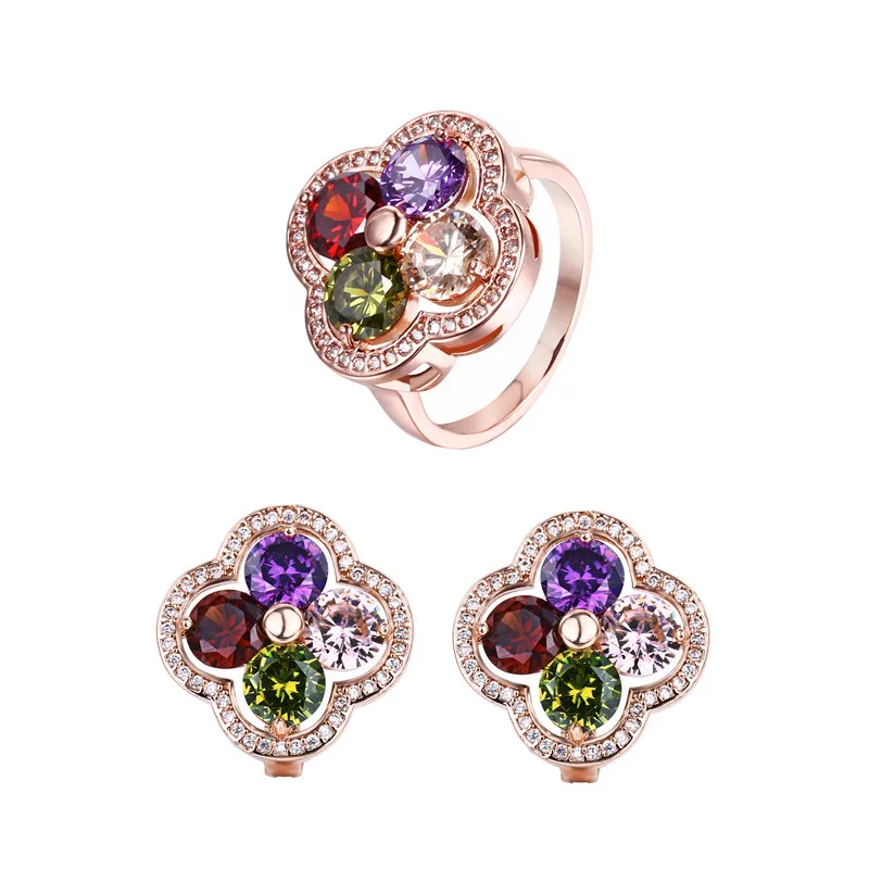 FYM High Quality Rose Gold Color Flower Shape Jewelry Sets Ring + Earrings Multicolor for Women Party Jewelry Set
FYM High Quality Rose Gold Color Flower Shape Jewelry Sets Ring + Earrings Multicolor for Women Party Jewelry Set