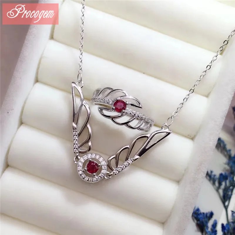 Procogem Natural Ruby jewelry sets for women Nacklace & Ring Wing style 925 Sterling silver fine Jewelry set wholesaler #1036
Procogem Natural Ruby jewelry sets for women Nacklace & Ring Wing style 925 Sterling silver fine Jewelry set wholesaler #1036