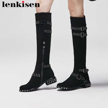 2018 hot sale natural leather low heels zipper round toe buckle belt rivets decoration nightclub thigh high motorcycle boots L11
2018 hot sale natural leather low heels zipper round toe buckle belt rivets decoration nightclub thigh high motorcycle boots L11