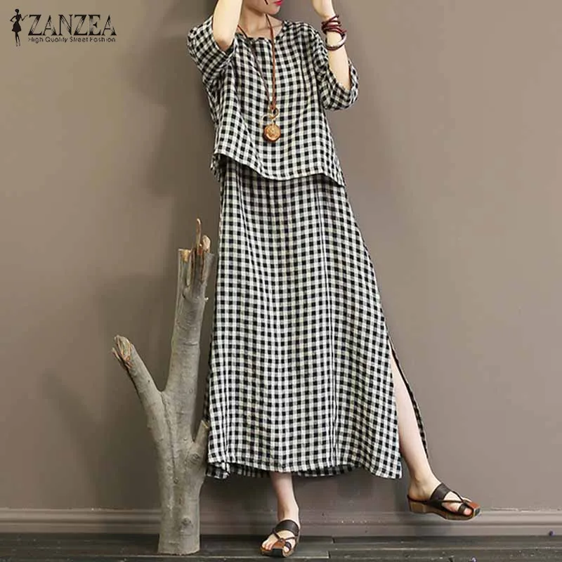 Plus Size Women's Casual Check Sundress Fake Two Pieces Maxi Dress ZANZEA 2019 Casual Long Vestidos Female 3/4 Sleeve Shirt Robe
Plus Size Women's Casual Check Sundress Fake Two Pieces Maxi Dress ZANZEA 2019 Casual Long Vestidos Female 3/4 Sleeve Shirt Robe