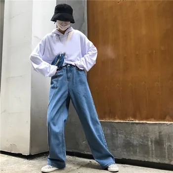 2019 Summer Women Loose Pocket Button Straight Wide Leg Jeans Streetwear High Waist Long Denim Trouser
2019 Summer Women Loose Pocket Button Straight Wide Leg Jeans Streetwear High Waist Long Denim Trouser