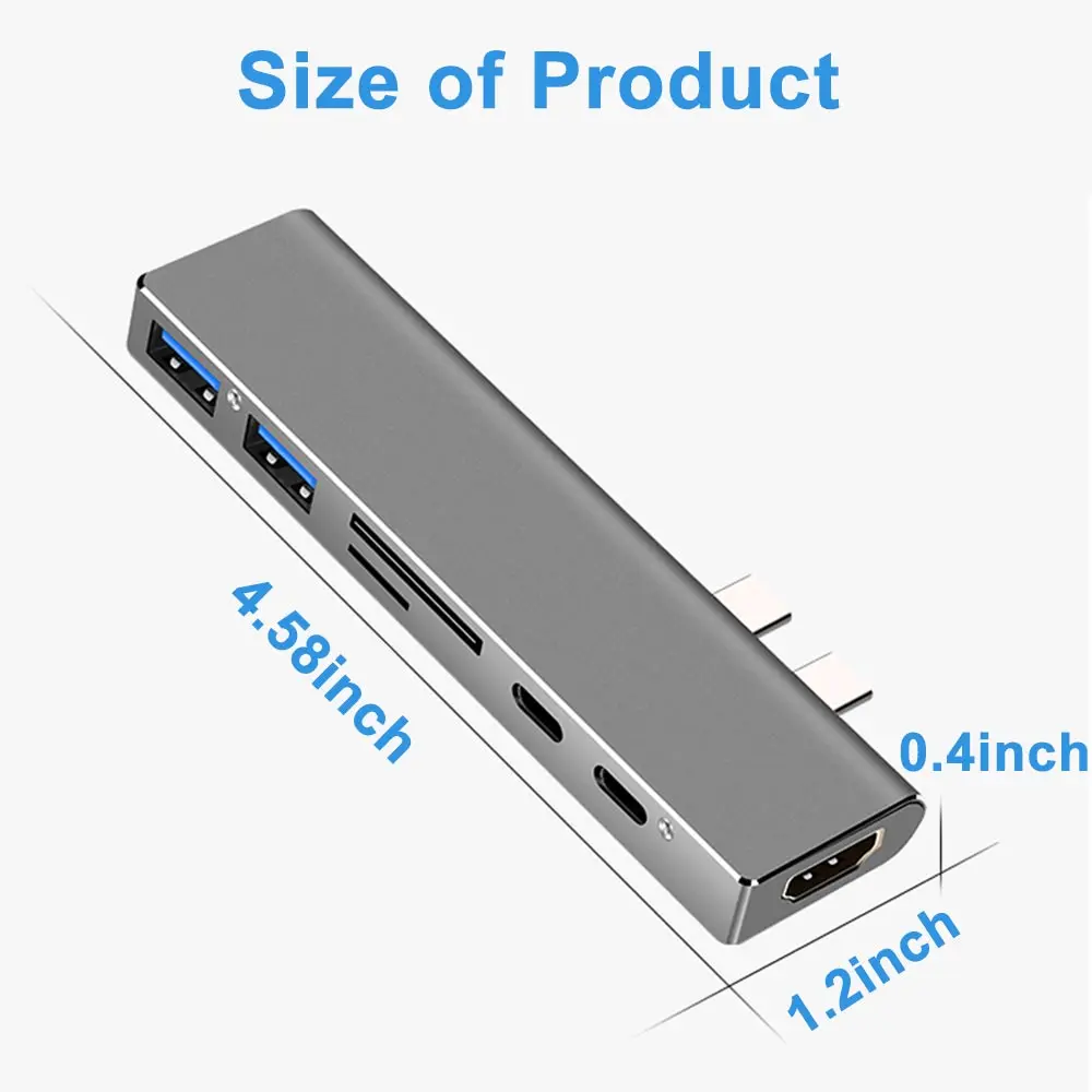 Ingelon multi usb3.0 otg usb hub USB C to HDMI 7in1 Thunderbolt 3 Adapter for MacBook Pro 13 and 15 Double Type C usb 3.0 hub (4)