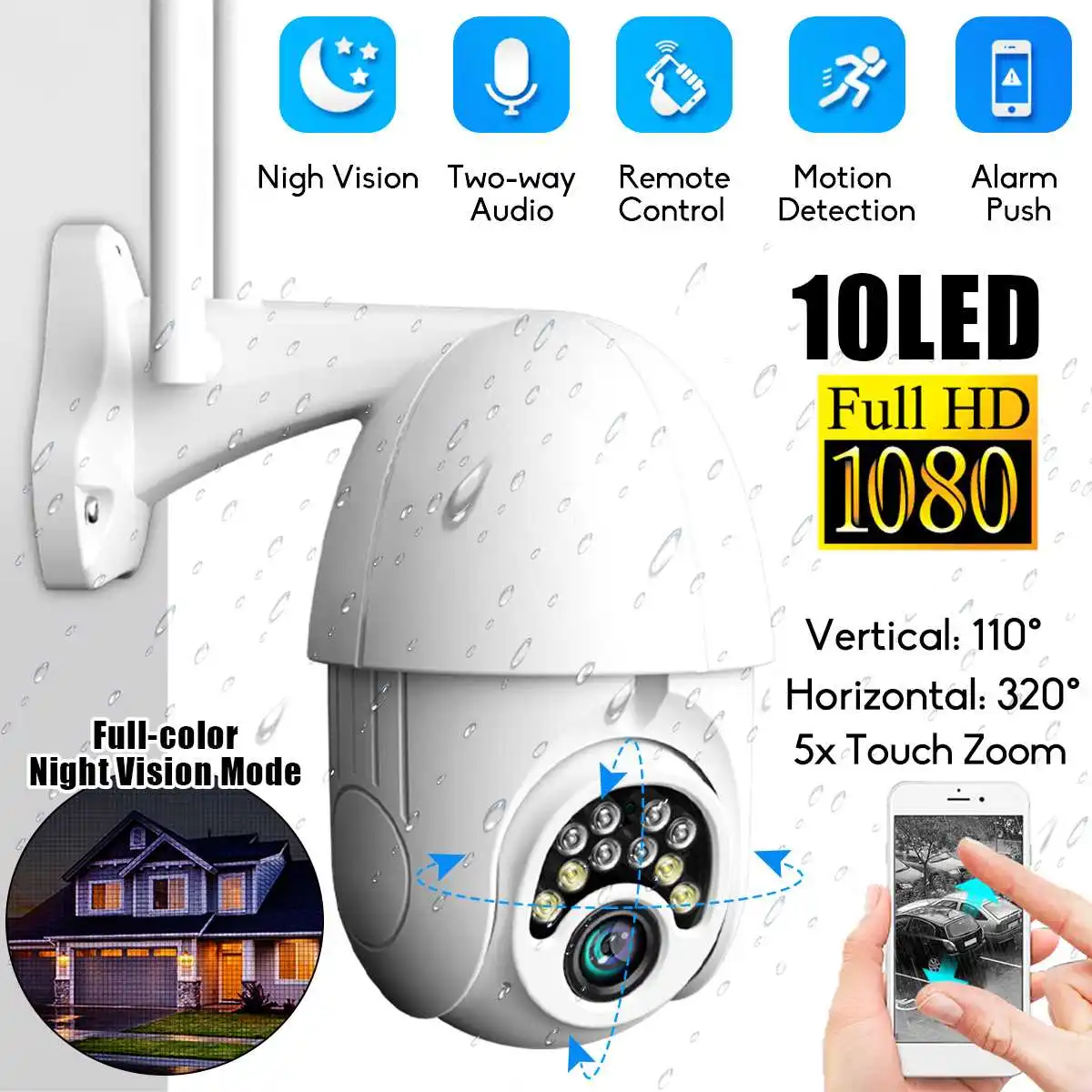 Outdoor PTZ IP Camera WIFI 1080P HD Two Way Audio Waterproof Night Vision 2MP IR Home Security Surveilance Cameras
Outdoor PTZ IP Camera WIFI 1080P HD Two Way Audio Waterproof Night Vision 2MP IR Home Security Surveilance Cameras