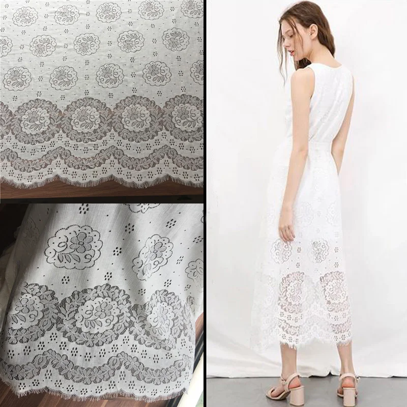 145cm Cotton Lace Fabric Off white/Black Graceful Eyelash Floral Laces Clothing Fabirc
145cm Cotton Lace Fabric Off white/Black Graceful Eyelash Floral Laces Clothing Fabirc