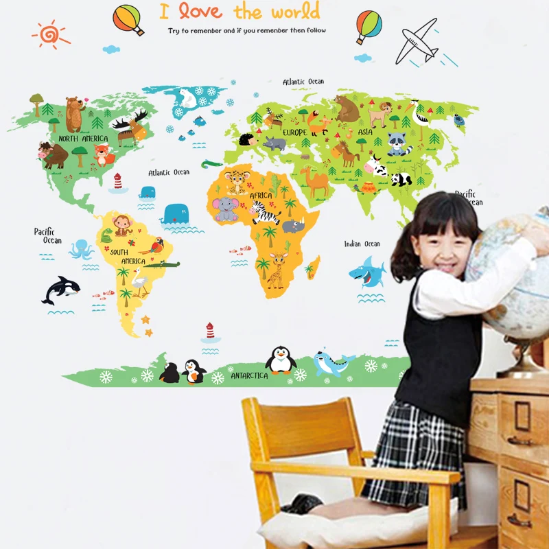 Cartoon world map PVC DIY Self Adhesive Vinyl Wall Stickers Bedroom Home Decor for Children Room Decoration Art Wall Decal Mural
Cartoon world map PVC DIY Self Adhesive Vinyl Wall Stickers Bedroom Home Decor for Children Room Decoration Art Wall Decal Mural