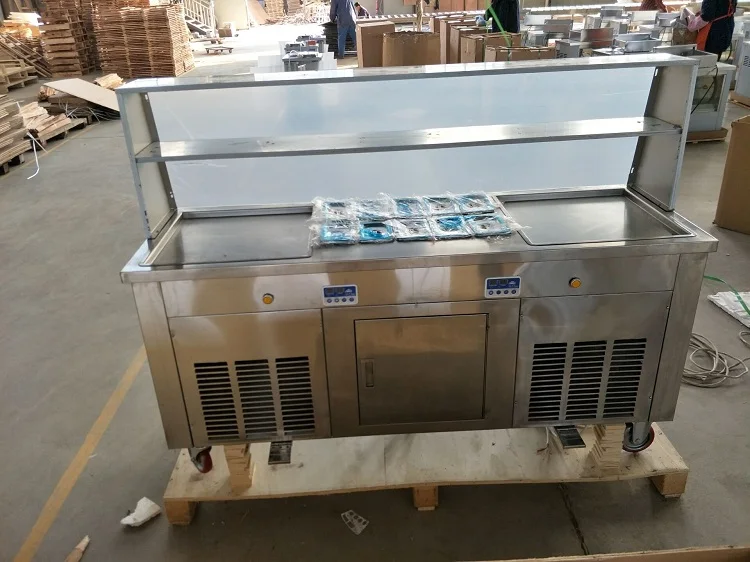 220V Refrigerant R410a double pan fry ice cream machine with 3 compressors with table displays
220V Refrigerant R410a double pan fry ice cream machine with 3 compressors with table displays