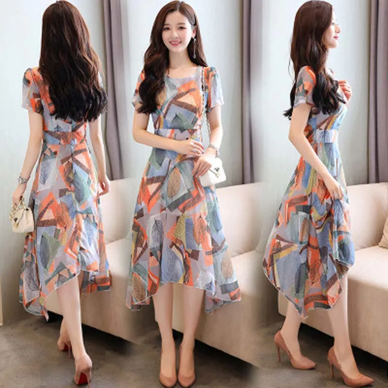 Thin dress for women summer 2019 new style of self-cultivation temperament irregular printed floral medium-length short sleeveth
Thin dress for women summer 2019 new style of self-cultivation temperament irregular printed floral medium-length short sleeveth