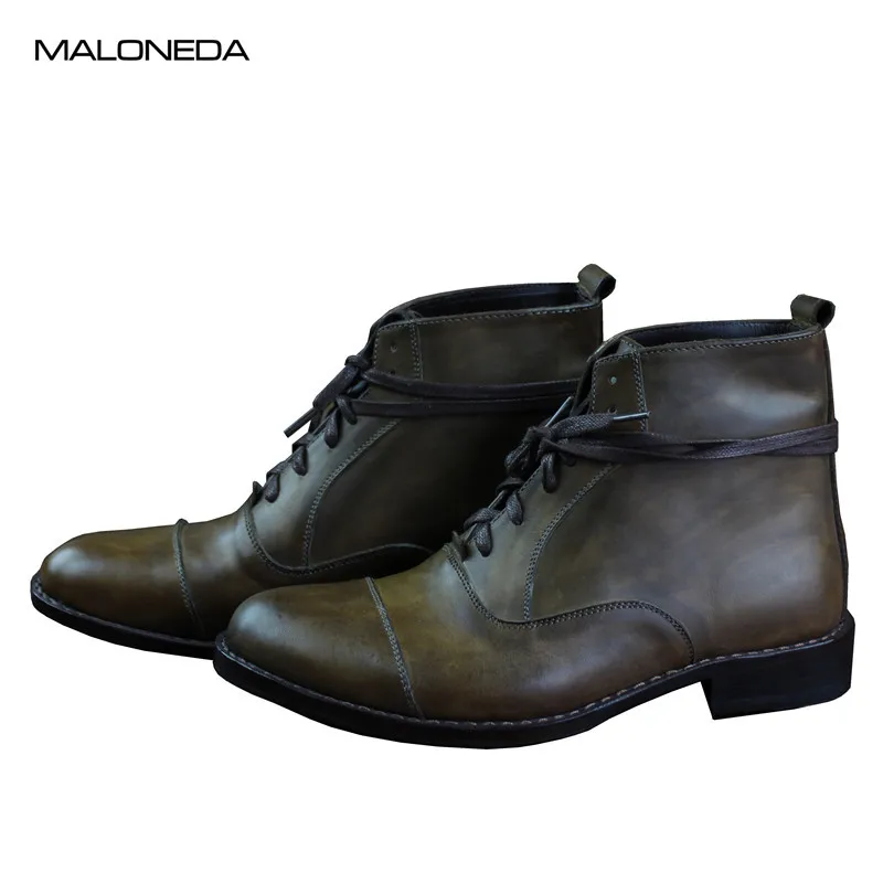 

MALONEDA Bespoke ArmyGreen Goodyear Welted Boot Men's Genuine Leather Lace up Ankle Boots Size 37-47 Free Shipping