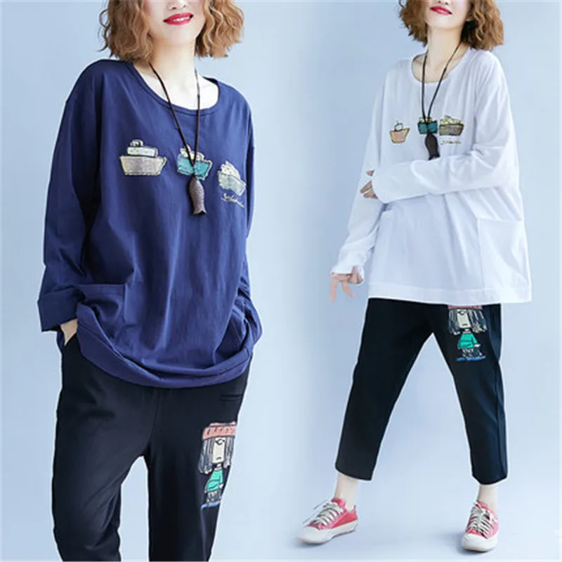 2019 Plus Size NEW Spring Summer Korean Fashion Women Ship Boat Print Tops Tee Lady Female Long Sleeve Cotton Loose T shirt
2019 Plus Size NEW Spring Summer Korean Fashion Women Ship Boat Print Tops Tee Lady Female Long Sleeve Cotton Loose T shirt