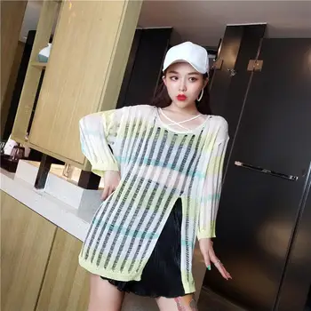 Sweater Women Autumn Perspective Tops Women Thin Loose Striped Sweater 2019casual O-neck Pullovers Womans Knit Long Sleeved Tops
Sweater Women Autumn Perspective Tops Women Thin Loose Striped Sweater 2019casual O-neck Pullovers Womans Knit Long Sleeved Tops