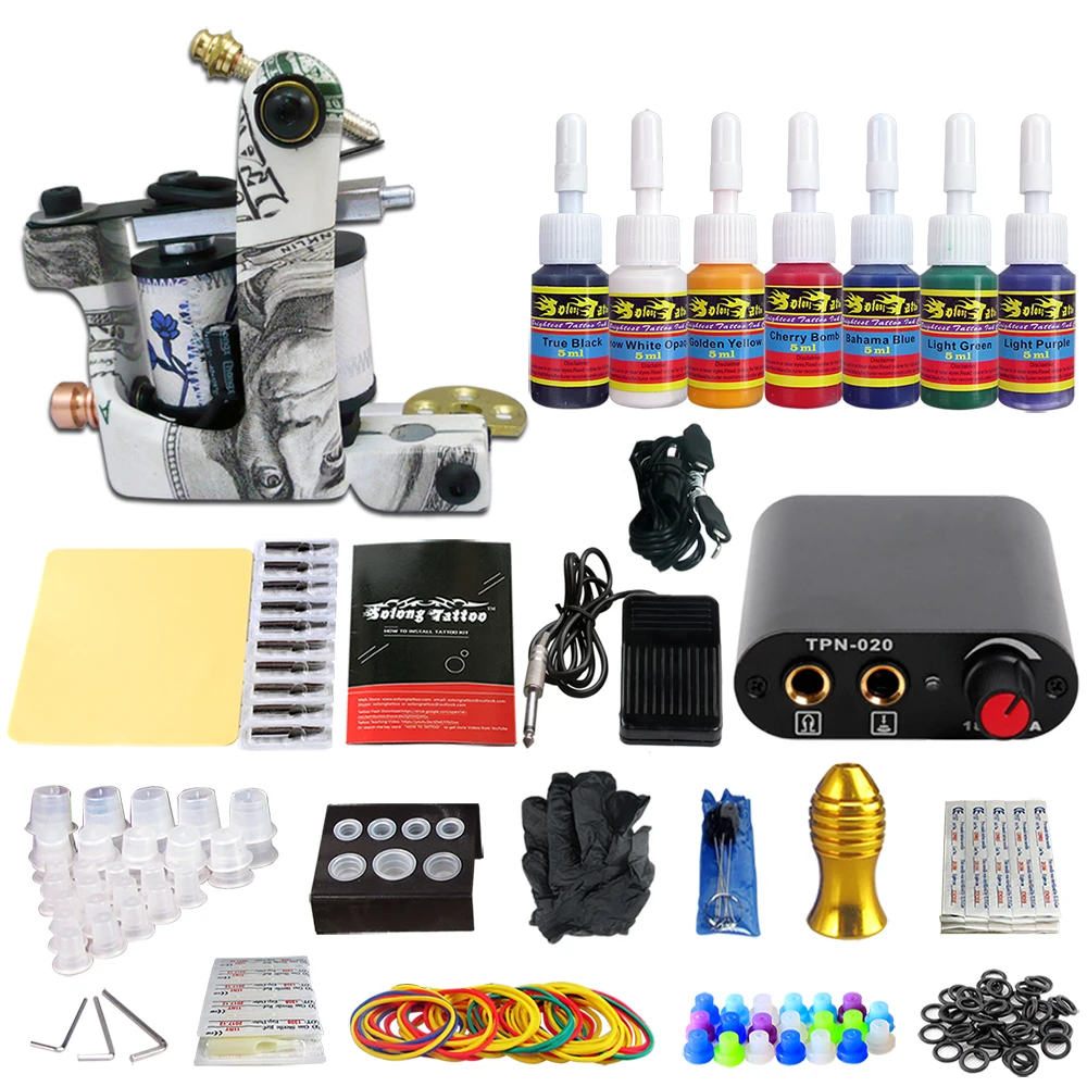 Solong Tattoo Beginner Tattoo Machines Set of 7 Inks Needles Power Supply TK105-34
Solong Tattoo Beginner Tattoo Machines Set of 7 Inks Needles Power Supply TK105-34