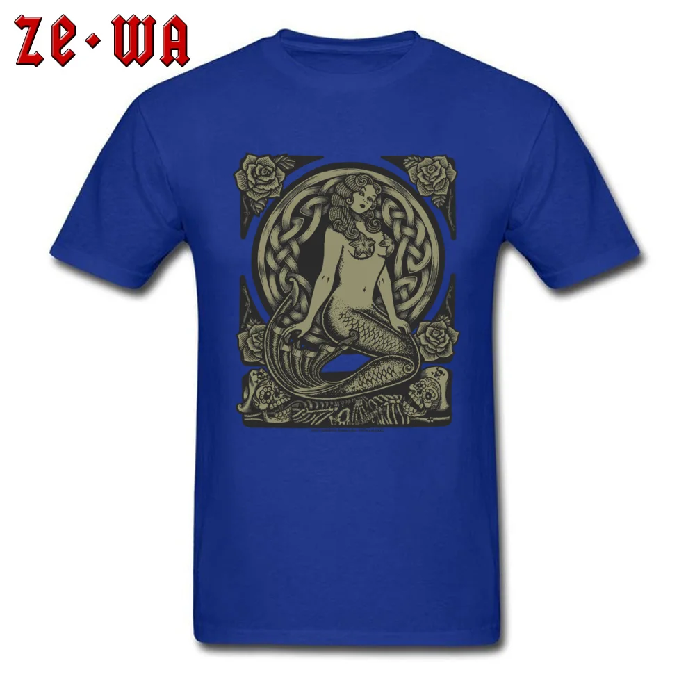 Mermaid Monochrome Cotton Fabric Men's Short Sleeve Tees Design Fall Top T-shirts 2018 Popular Crewneck Clothing Shirt Mermaid Monochrome blue