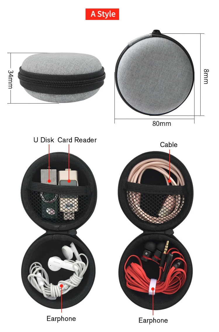 04 Liboer Earphone Accessories Carrying Hard Case for Earphones and Cables Mini Earphone Case Bag EVA Round Storage Box for iPhone