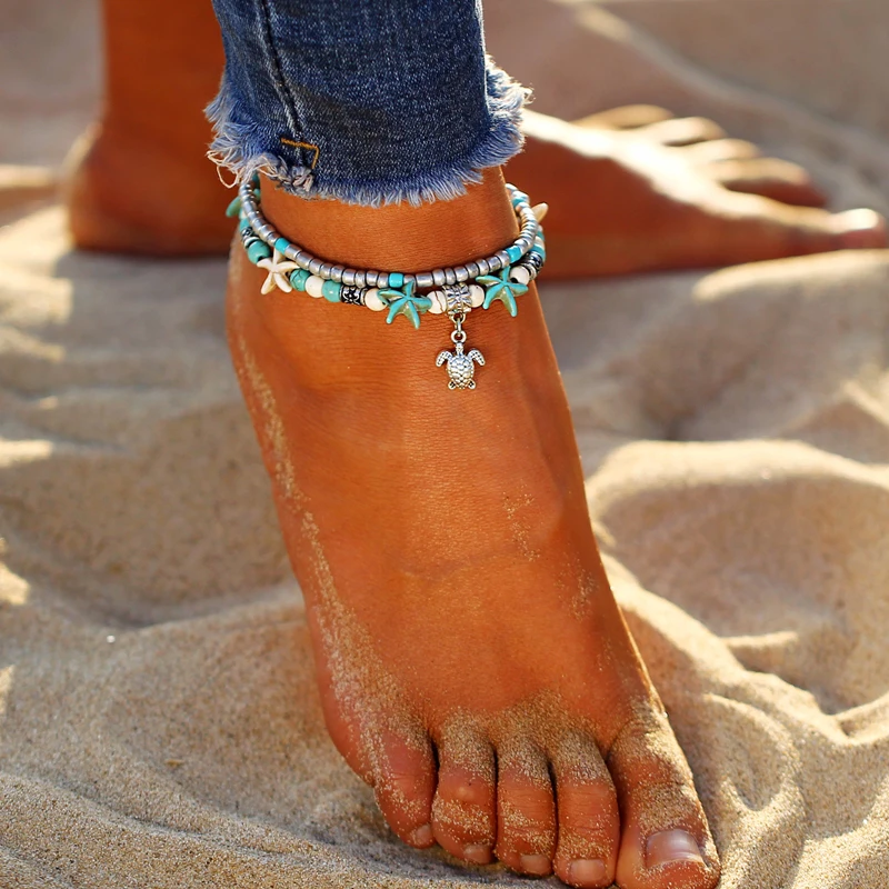 Bohemian Multiple Layers Starfish Turtle Turquoises Beads Anklets Women Vintage Boho Shell Chain Anklet Bracelet Beach Jewelry
Bohemian Multiple Layers Starfish Turtle Turquoises Beads Anklets Women Vintage Boho Shell Chain Anklet Bracelet Beach Jewelry