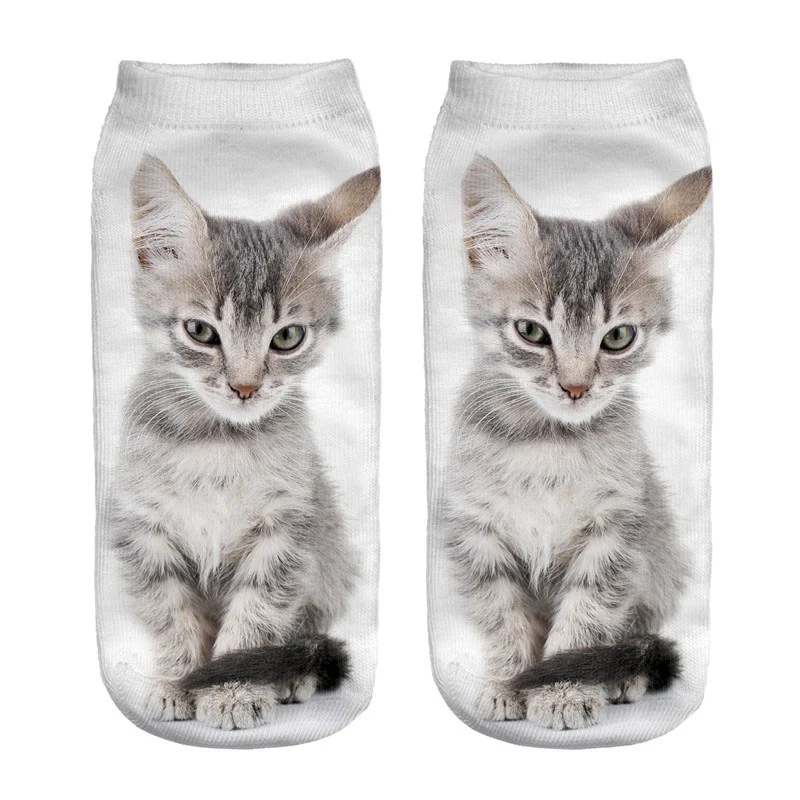 Cute Cat Short Socks 3D Printing Animal Harajuku Ankle Female Stocking Women Lingerie Men Streetwear Solid Black Pokemon Warmer (3)