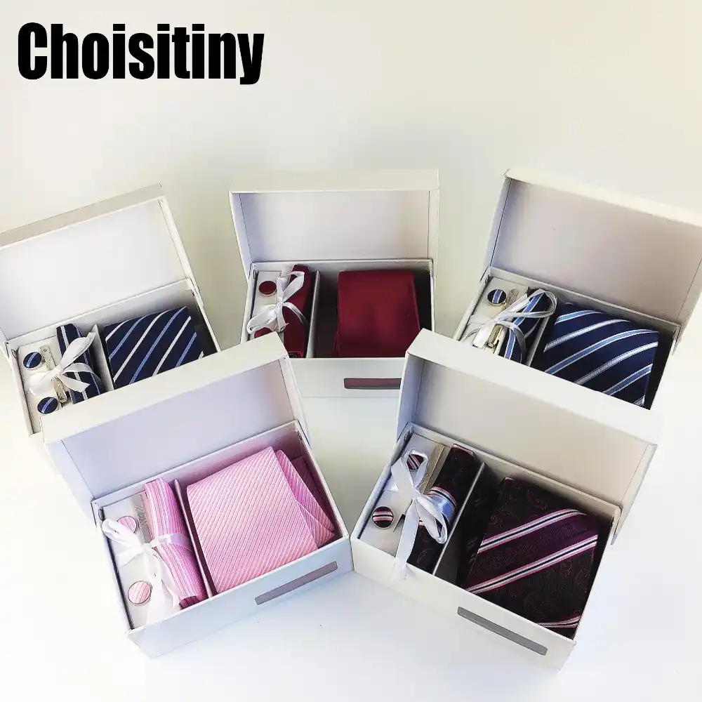 tie, handkerchief, cufflinks, clip set tie for men gift box