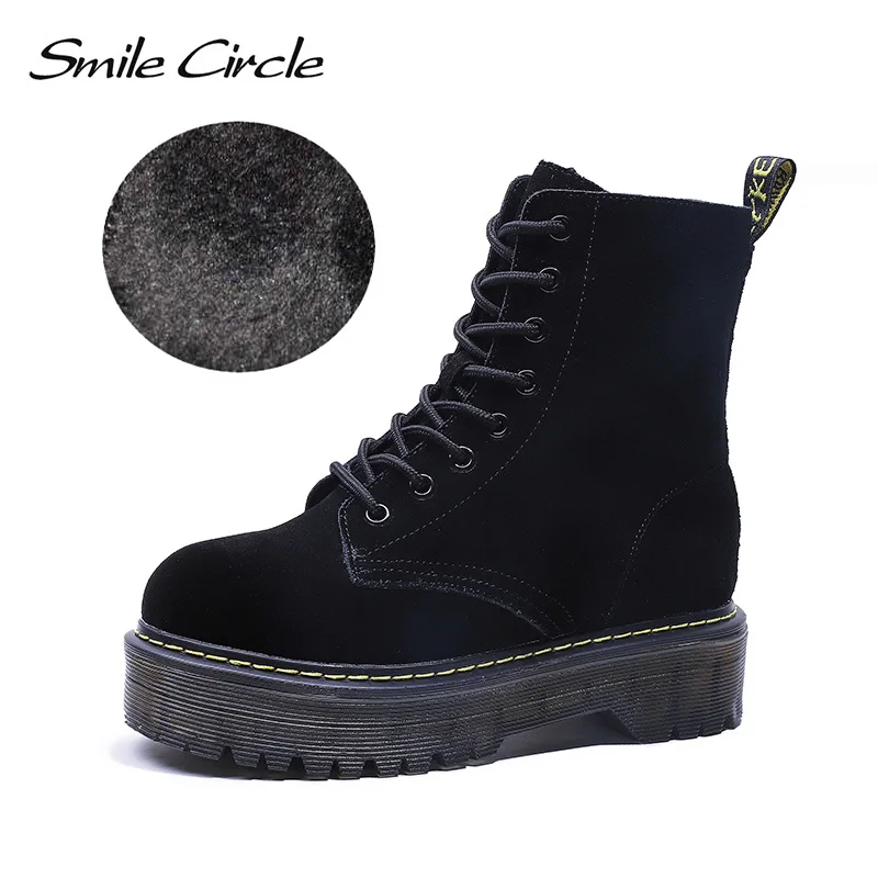 Smile Circle Warm fur boots winter Suede Leather Women Shoes Lace-up flat platform ankle Boots Plush snow work boots
Smile Circle Warm fur boots winter Suede Leather Women Shoes Lace-up flat platform ankle Boots Plush snow work boots
