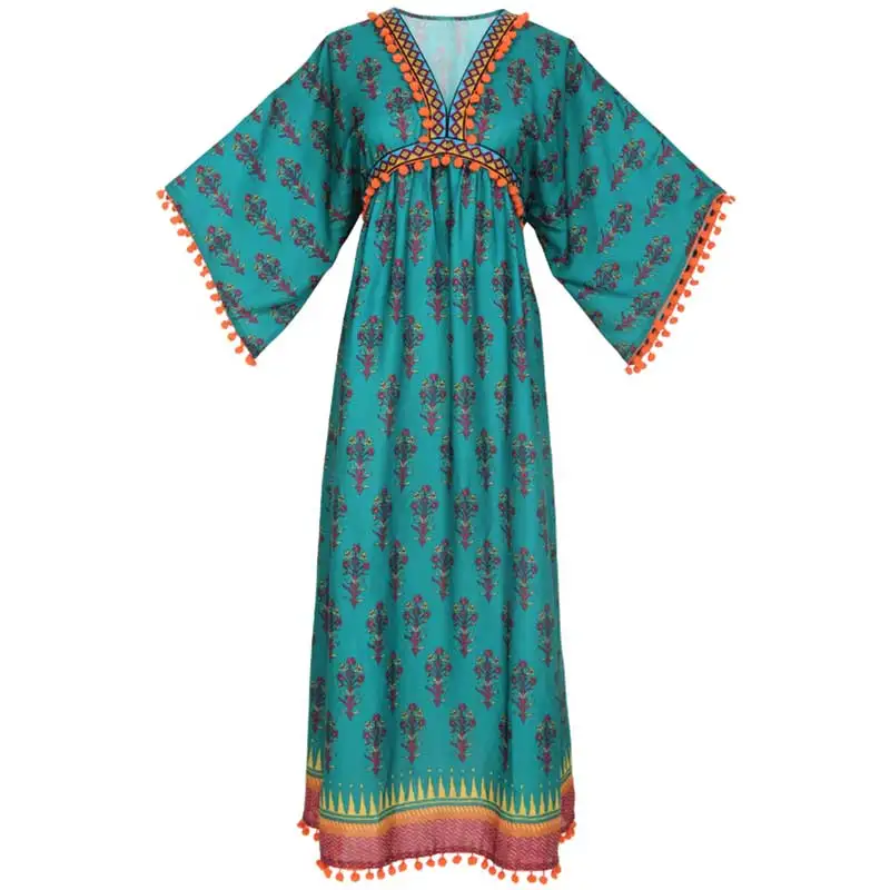 BOHO INSPIRED resorted summer dresses kimono sleeve V-neck print pom pom trim women dress ethnic bohemian style long dress
BOHO INSPIRED resorted summer dresses kimono sleeve V-neck print pom pom trim women dress ethnic bohemian style long dress