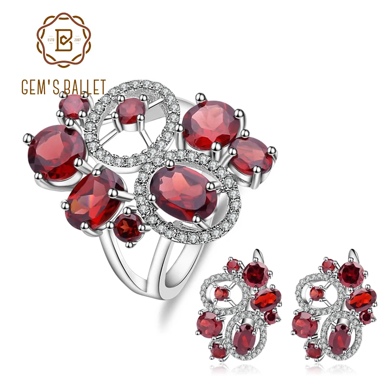 GEM'S BALLET Natural Red Garnet Vintage Flower Jewelry Set 925 Sterling Silver Gemstone Earrings Ring Set For Women Fine Jewelry
GEM'S BALLET Natural Red Garnet Vintage Flower Jewelry Set 925 Sterling Silver Gemstone Earrings Ring Set For Women Fine Jewelry
