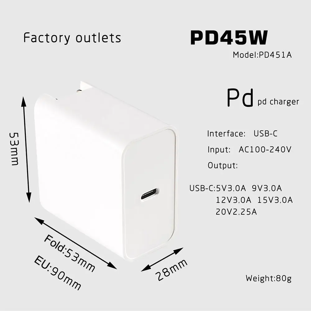 45W Type-C Wall Charger Power Delivery PD3.0 Travel Charger for MacBook Pro Samsung Galaxy Note 9/ S9
45W Type-C Wall Charger Power Delivery PD3.0 Travel Charger for MacBook Pro Samsung Galaxy Note 9/ S9