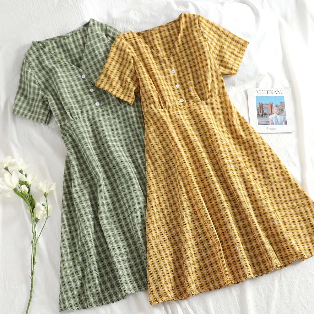 SINGRAIN Women Plaid A-Line Dress Short Sleeves Summer Print Sundress V Neck Party Midi Dress Casual Vintage Cotton Linen Dress
SINGRAIN Women Plaid A-Line Dress Short Sleeves Summer Print Sundress V Neck Party Midi Dress Casual Vintage Cotton Linen Dress